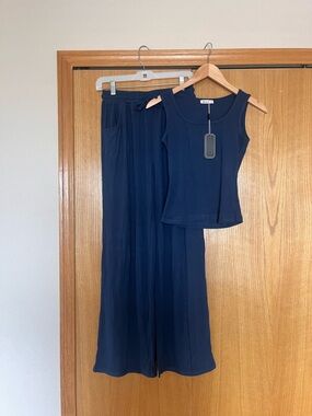 Oncharm Royal Blue Two-Piece Tank Top and Wide Leg Pants Set